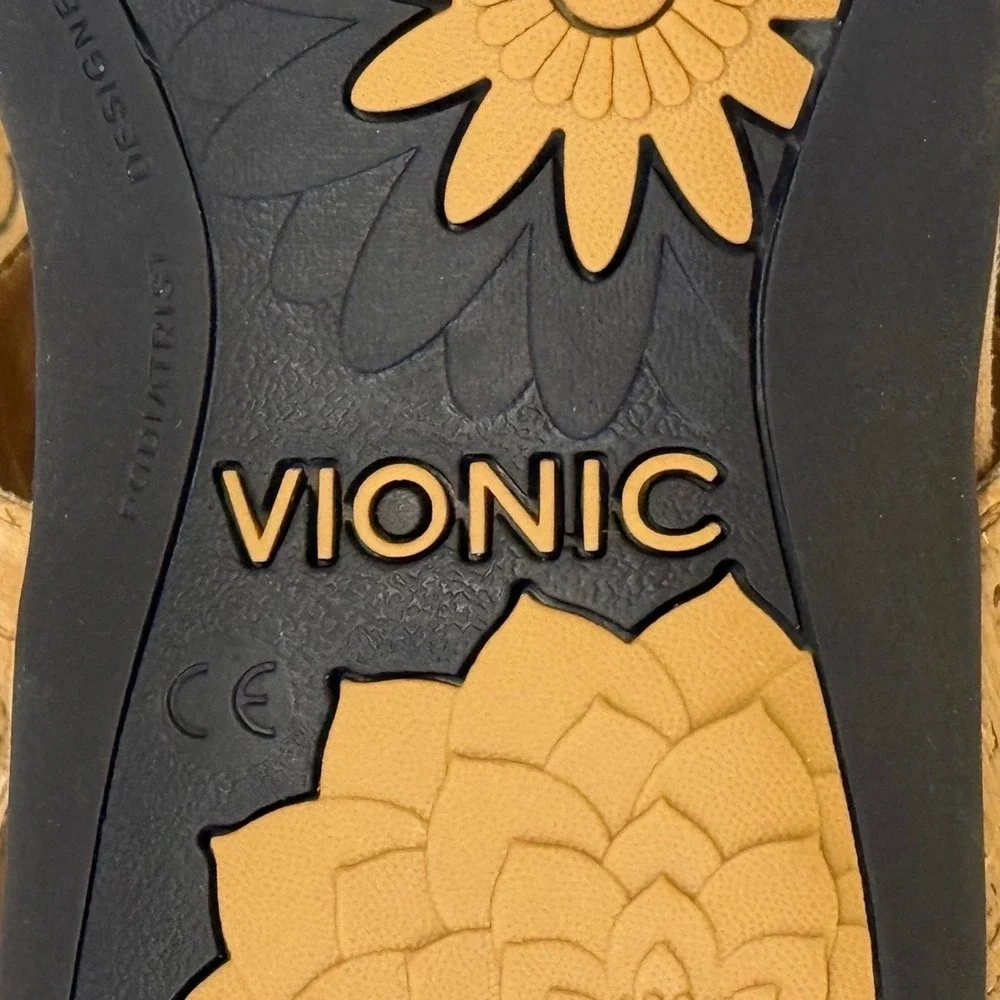 Vionic Amber Cork Gold Fleck Adjustable Slingback Sandals 44AMBER Women 9